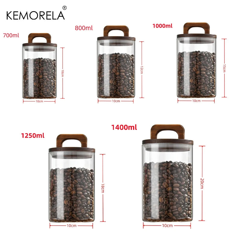 Sealnest™ Glass Storage Jar with Wooden Lid – Airtight Kitchen Canister for Coffee, Tea, Spices & More
